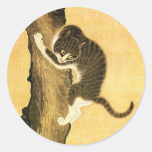 JAPANESE ART OF CAT IN TREE ROUND Sticker