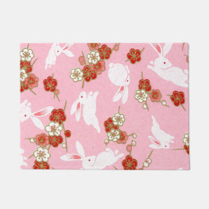 Japanese Art: Pink Sakura & Rabbits Doormat