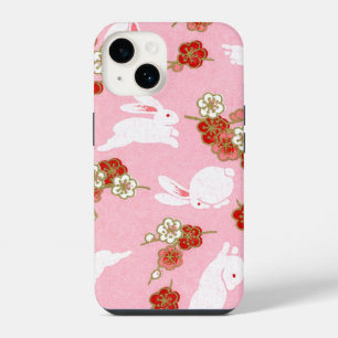 Japanese Art Pink Sakuras & Rabbits iPhone 14 Case