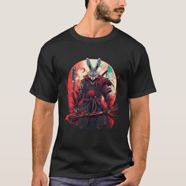 Japanese Art Rabbit Ninja Ukiyo e Anime Style Samu T-Shirt (Front)