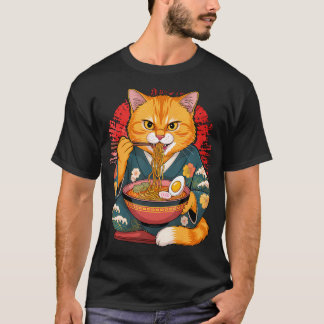 Japanese Art Ramen Cat Ninja Ukiyo-E Anime Style T-Shirt