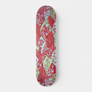 Japanese Art Red Floral Origami Yuzen Skateboard