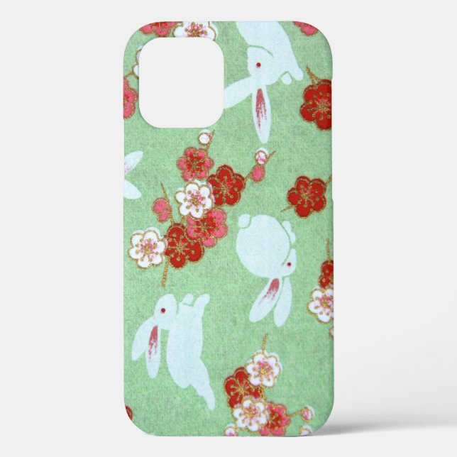 Japanese Art - Sakuras and Rabbits iPhone 12 Case (Back)
