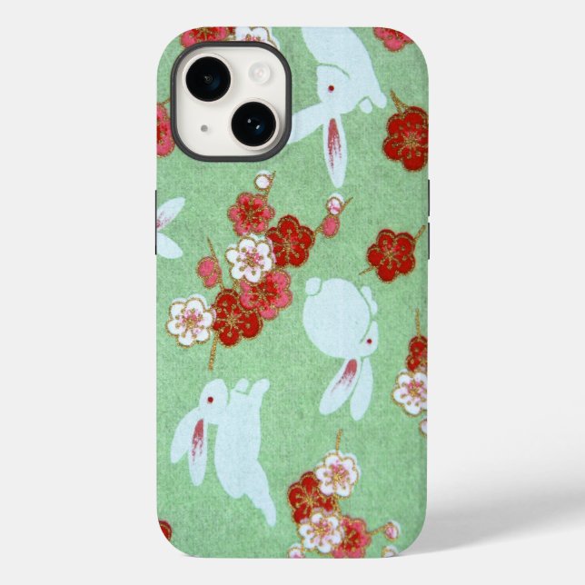 Japanese Art - Sakuras and Rabbits iPhone 14 Case (Back)