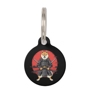 Japanese Art Shiba Inu Samurai Graphic Design Pet Tag