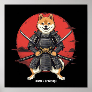 Japanese Art Shiba Inu Samurai Graphic Design Poster