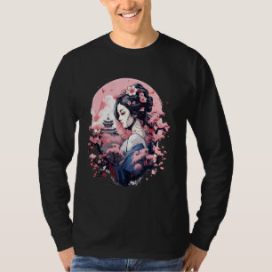 Japanese Art Ukiyo-e Anime Geisha Cherry Blossom M T-Shirt