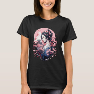 Japanese Art Ukiyo-e Anime Geisha Cherry Blossom M T-Shirt