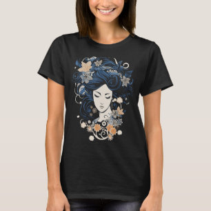 Japanese Art Woman Floral Aesthetic Indie Clothing T-Shirt