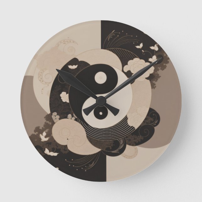 Japanese Art Yin Yang Round Clock (Front)