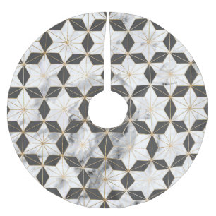 Japanese Asanoha: Gold Marble Pattern. Brushed Polyester Tree Skirt