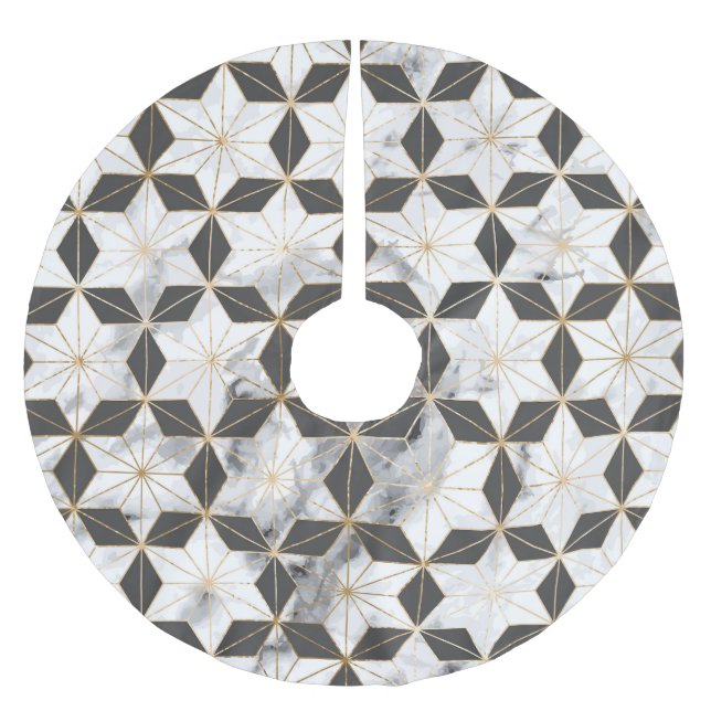 Japanese Asanoha: Gold Marble Pattern. Brushed Polyester Tree Skirt (Front)