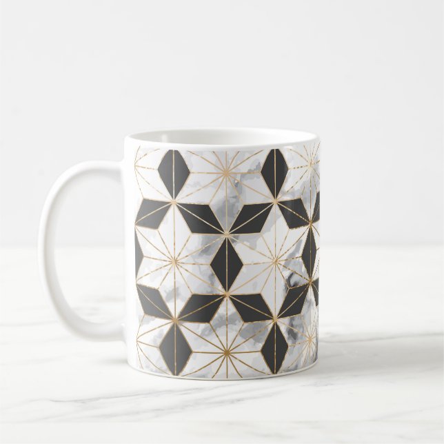 Japanese Asanoha: Gold Marble Pattern. Coffee Mug (Left)