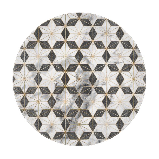 Japanese Asanoha: Gold Marble Pattern. Cutting Board (Front)