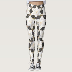 Japanese Asanoha: Gold Marble Pattern. Leggings