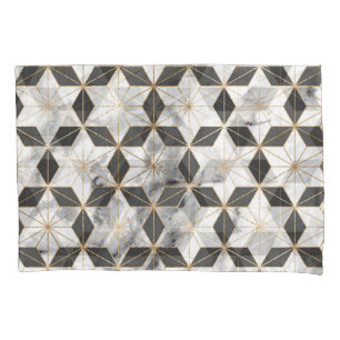 Japanese Asanoha: Gold Marble Pattern. Pillowcase