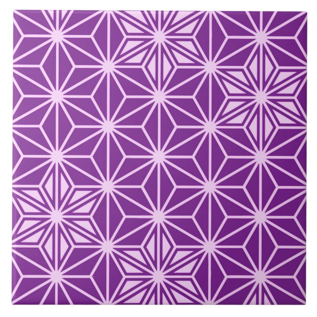 Japanese Asanoha or Star Pattern, amethyst purple Ceramic Tile (Front)