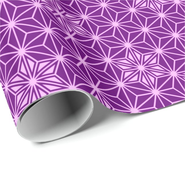 Japanese Asanoha or Star Pattern, amethyst purple Wrapping Paper (Roll Corner)
