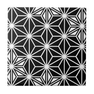 Japanese Asanoha or Star Pattern, black and white Ceramic Tile