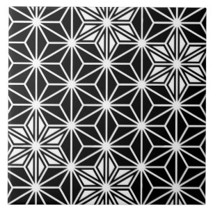 Japanese Asanoha or Star Pattern, Black and White Ceramic Tile