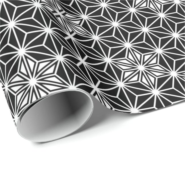 Japanese Asanoha or Star Pattern, black and white Wrapping Paper (Roll Corner)