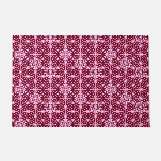 Japanese Asanoha or Star Pattern, Burgundy Maroon Doormat (Front)