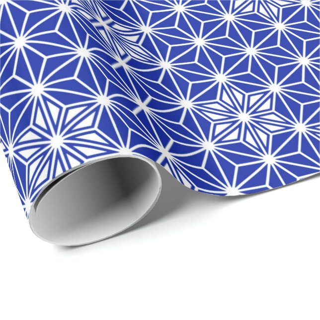 Japanese Asanoha or Star Pattern, cobalt blue Wrapping Paper (Roll Corner)