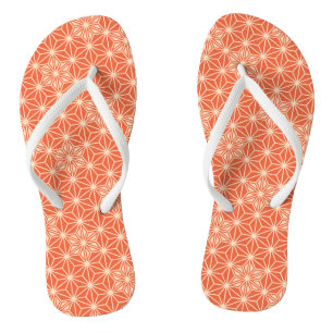 Japanese Asanoha or Star Pattern, coral orange Thongs