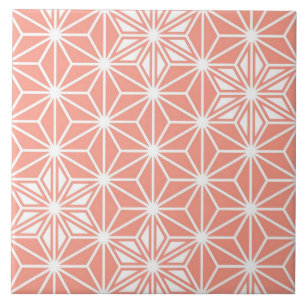 Japanese Asanoha  or Star Pattern, coral pink Ceramic Tile