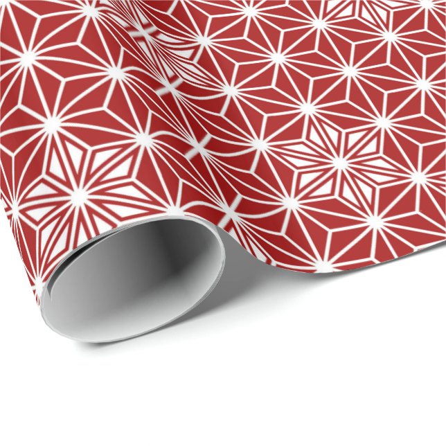Japanese Asanoha or Star Pattern, dark red Wrapping Paper (Roll Corner)
