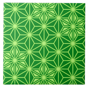 Japanese Asanoha or Star Pattern, Deep Lime Green Ceramic Tile