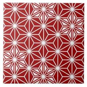 Japanese Asanoha or Star Pattern, Deep Red Ceramic Tile