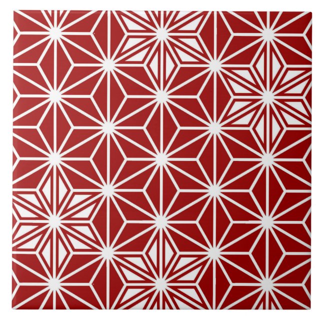 Japanese Asanoha or Star Pattern, Deep Red Ceramic Tile (Front)