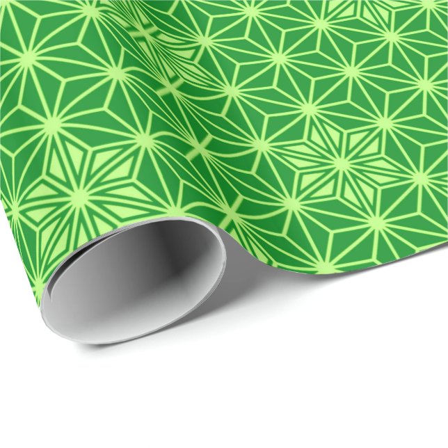 Japanese Asanoha or Star Pattern, emerald green Wrapping Paper (Roll Corner)