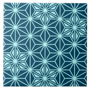 Japanese Asanoha or Star Pattern, Indigo Blue Ceramic Tile