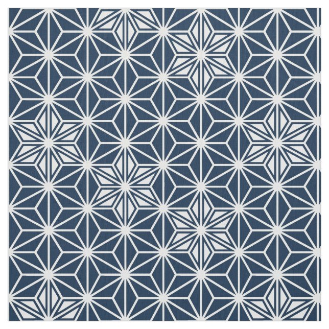 Japanese Asanoha or Star Pattern, indigo blue Fabric (Swatch)