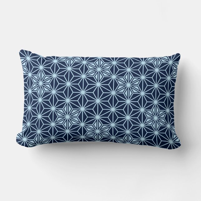 Japanese Asanoha or Star Pattern, indigo blue Lumbar Cushion (Front)