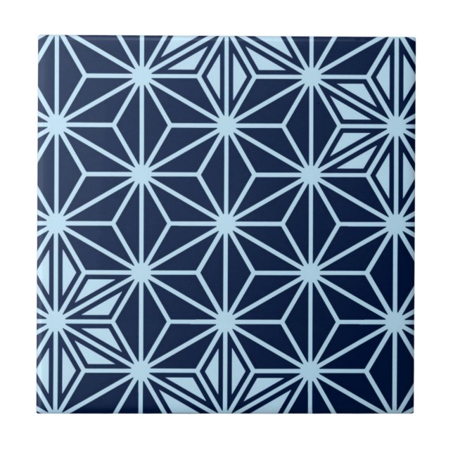 Japanese Asanoha or Star Pattern, indigo blue Tile (Front)