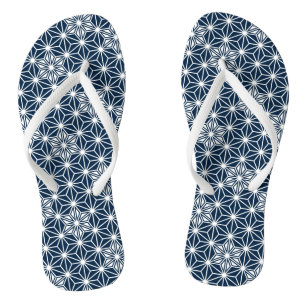 Japanese Asanoha or Star Pattern, indigo & white Thongs