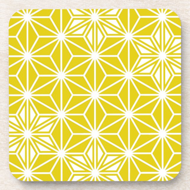 Japanese Asanoha or Star Pattern, mustard gold Coaster (Front)