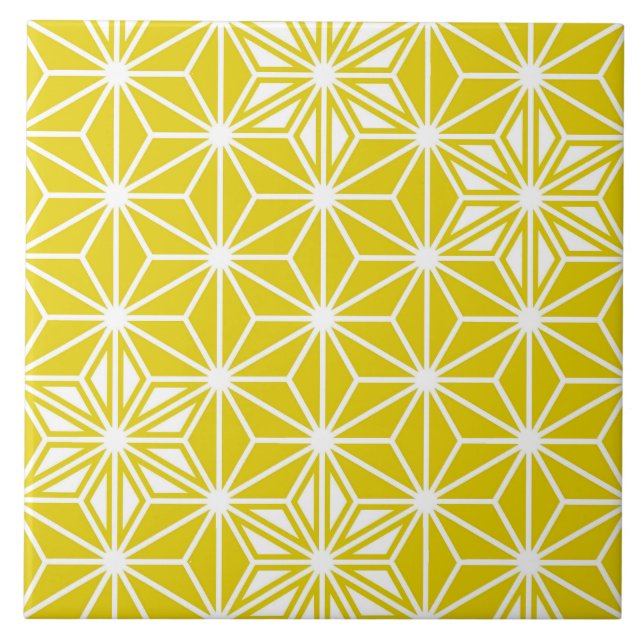 Japanese Asanoha or Star Pattern, mustard yellow Tile (Front)