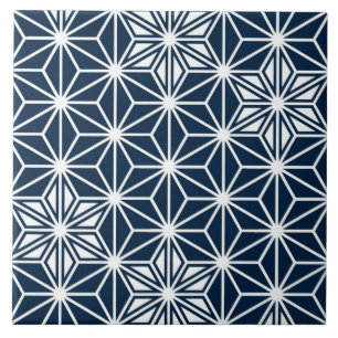 Japanese Asanoha or Star Pattern, Navy Blue Ceramic Tile
