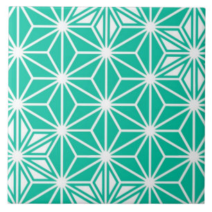 Japanese Asanoha or Star Pattern, peacock blue Tile