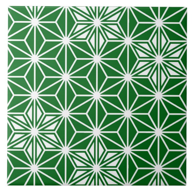 Japanese Asanoha or Star Pattern, pine green Tile (Front)