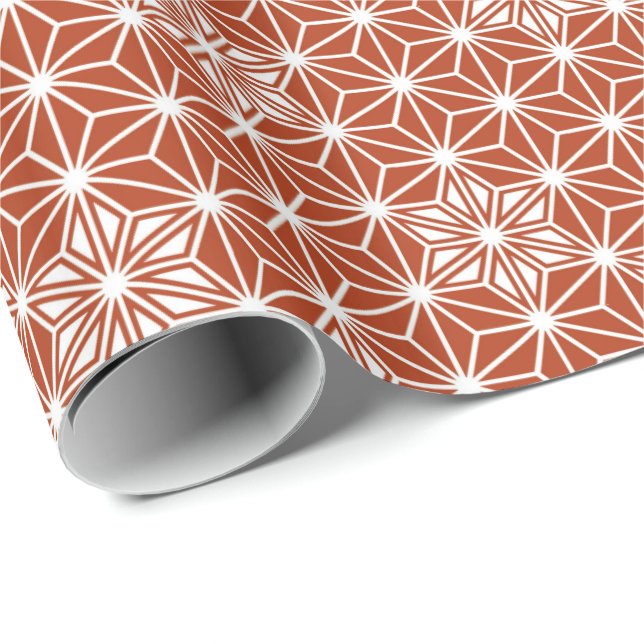 Japanese Asanoha or Star Pattern, terracotta Wrapping Paper (Roll Corner)