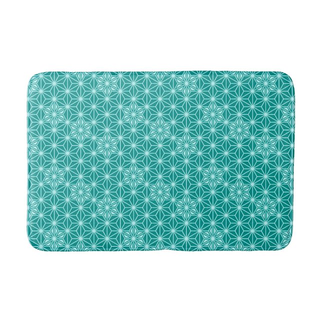 Japanese Asanoha  or Star Pattern - turquoise Bath Mat (Front)