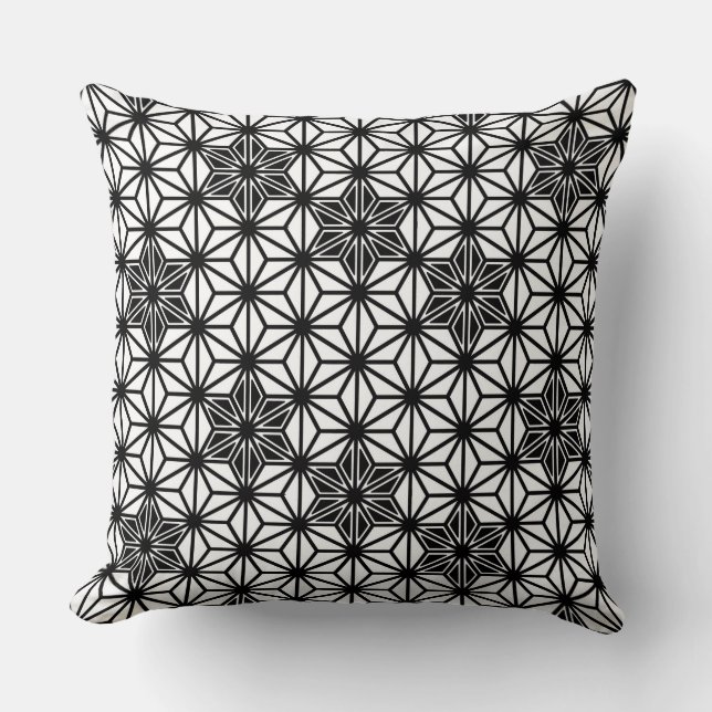 Japanese Asanoha or Star Pattern, white and black Cushion (Front)