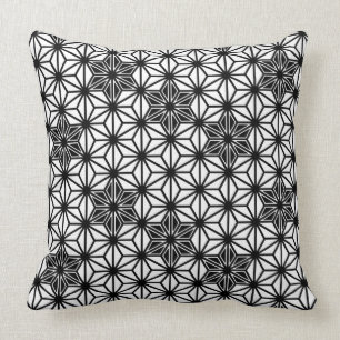 Japanese Asanoha or Star Pattern, white and black Cushion