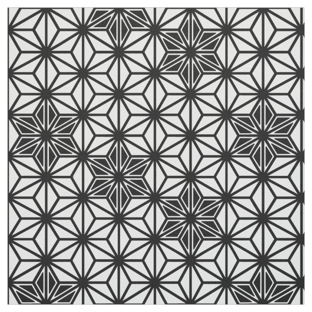 Japanese Asanoha or Star Pattern, white and black Fabric (Swatch)