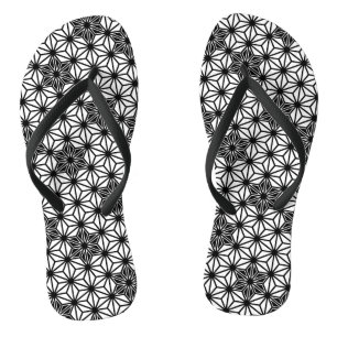 Japanese Asanoha or Star Pattern, white and black Thongs